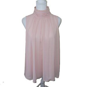 Vince Camuto Semi Sheer Sleeveless Ruffle Neck Blouse Pink Blush Size XS